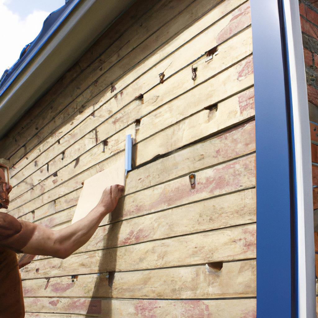Person installing hardboard exterior securely